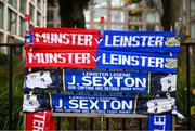 25 November 2023; A view of scarfs honoring the retired  Leinster and Ireland legend Jonathan Sexton from rugby before the United Rugby Championship match between Leinster and Munster at the Aviva Stadium in Dublin. Photo by David Fitzgerald/Sportsfile