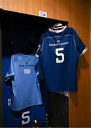25 November 2023; The jersey of Leinster co-captain James Ryan is seen in the dressing room before the United Rugby Championship match between Leinster and Munster at the Aviva Stadium in Dublin. Photo by Harry Murphy/Sportsfile