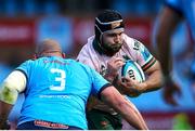 25 November 2023; Shamus Hurley-Langton of Connacht attempts to get past Wilco Louw of Vodacom Bulls during the United Rugby Championship match between Vodacom Bulls and Connacht at Loftus Versfeld Stadium in Pretoria, South Africa. Photo by Shaun Roy/Sportsfile
