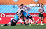 25 November 2023; Darragh Murray of Connacht is tackled by Vodacom Bulls captain Ruan Nortje and Akker van der Merwe of Vodacom Bulls during the United Rugby Championship match between Vodacom Bulls and Connacht at Loftus Versfeld Stadium in Pretoria, South Africa. Photo by Shaun Roy/Sportsfile