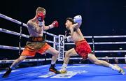 25 November 2023; John Cooney, right, and Liam Gaynor during their BBBC Celtic super-featherweight bout at the 3Arena in Dublin. Photo by Stephen McCarthy/Sportsfile