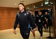 25 November 2023; Joe McCarthy of Leinster arrives before the United Rugby Championship match between Leinster and Munster at the Aviva Stadium in Dublin. Photo by Harry Murphy/Sportsfile