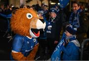 25 November 2023; Leinster supporters with mascot Leo the Lion before the United Rugby Championship match between Leinster and Munster at the Aviva Stadium in Dublin. Photo by David Fitzgerald/Sportsfile