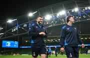 25 November 2023; Ross Molony and Caelan Doris of Leinster walks the pitch before the United Rugby Championship match between Leinster and Munster at the Aviva Stadium in Dublin. Photo by Harry Murphy/Sportsfile