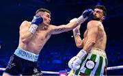 25 November 2023; Emmet Brennan, left, and Jamie Morrissey during their BUI Celtic light-heavyweight bout at the 3Arena in Dublin. Photo by Stephen McCarthy/Sportsfile