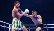 25 November 2023; Emmet Brennan, right, and Jamie Morrissey during their BUI Celtic light-heavyweight bout at the 3Arena in Dublin. Photo by Stephen McCarthy/Sportsfile