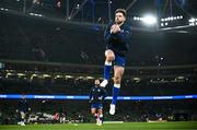 25 November 2023; Hugo Keenan of Leinster warms up before the United Rugby Championship match between Leinster and Munster at the Aviva Stadium in Dublin. Photo by Harry Murphy/Sportsfile