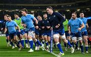 25 November 2023; Leinster co-captain James Ryan, centre right, leads the team warm up before the United Rugby Championship match between Leinster and Munster at the Aviva Stadium in Dublin. Photo by Sam Barnes/Sportsfile