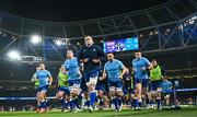 25 November 2023; Leinster co-captain James Ryan leads the team in the warm-up before the United Rugby Championship match between Leinster and Munster at the Aviva Stadium in Dublin. Photo by Harry Murphy/Sportsfile