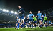 25 November 2023; Leinster co-captain James Ryan leads the team in the warm-up before the United Rugby Championship match between Leinster and Munster at the Aviva Stadium in Dublin. Photo by Harry Murphy/Sportsfile