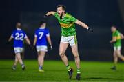 25 November 2023; Stevie O'Hara of Glen celebrates at the final whistle of the AIB Ulster GAA Football Senior Club Championship semi-final match between Glen, Derry, and Naomh Conaill, Donegal, at Healy Park in Omagh, Tyrone. Photo by Ben McShane/Sportsfile
