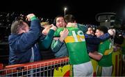 25 November 2023; Stevie O'Hara of Glen, 19, celebrates with supporters after the AIB Ulster GAA Football Senior Club Championship semi-final match between Glen, Derry, and Naomh Conaill, Donegal, at Healy Park in Omagh, Tyrone. Photo by Ben McShane/Sportsfile