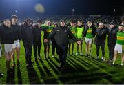 25 November 2023; Glen manager Malachy O'Rourke speaks to his players after the AIB Ulster GAA Football Senior Club Championship semi-final match between Glen, Derry, and Naomh Conaill, Donegal, at Healy Park in Omagh, Tyrone. Photo by Ben McShane/Sportsfile