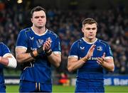 25 November 2023; Leinster co-captains James Ryan and Garry Ringrose before the United Rugby Championship match between Leinster and Munster at the Aviva Stadium in Dublin. Photo by Harry Murphy/Sportsfile