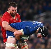 25 November 2023; James Ryan of Leinster is tackled by Jean Kleyn of Munster during the United Rugby Championship match between Leinster and Munster at the Aviva Stadium in Dublin. Photo by Harry Murphy/Sportsfile