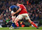 25 November 2023; James Ryan of Leinster is tackled by Jean Kleyn of Munster during the United Rugby Championship match between Leinster and Munster at the Aviva Stadium in Dublin. Photo by Harry Murphy/Sportsfile