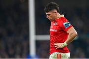 25 November 2023; Rory Scannell of Munster reacts during the United Rugby Championship match between Leinster and Munster at the Aviva Stadium in Dublin. Photo by Tyler Miller/Sportsfile