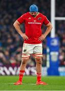 25 November 2023; Tadhg Beirne of Munster reacts during the United Rugby Championship match between Leinster and Munster at the Aviva Stadium in Dublin. Photo by Tyler Miller/Sportsfile