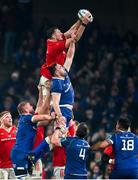 25 November 2023; Jack Conan of Leinster and Tom Ahern of Munster contest a lineout during the United Rugby Championship match between Leinster and Munster at the Aviva Stadium in Dublin. Photo by Sam Barnes/Sportsfile