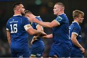25 November 2023; Jack Boyle, right, and Rónan Kelleher of Leinster after the United Rugby Championship match between Leinster and Munster at the Aviva Stadium in Dublin. Photo by David Fitzgerald/Sportsfile