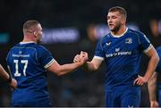 25 November 2023; Ross Molony, right, and Jack Boyle of Leinster after the United Rugby Championship match between Leinster and Munster at the Aviva Stadium in Dublin. Photo by David Fitzgerald/Sportsfile