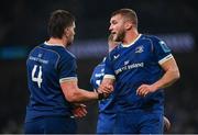 25 November 2023; Ross Molony, right, and Joe McCarthy of Leinster after the United Rugby Championship match between Leinster and Munster at the Aviva Stadium in Dublin. Photo by David Fitzgerald/Sportsfile