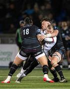 25 November 2023; Will Addison of Ulster in action against Lucio Sordoni of Glasgow Warriors during the United Rugby Championship match between Glasgow Warriors and Ulster at Scotstoun Stadium in Glasgow, Scotland. Photo by Paul Devlin/Sportsfile