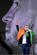 25 November 2023; Dan McCabe welcomes Gary Cully to the ring for his WBA Continental Europe lightweight bout against Reece Mould at the 3Arena in Dublin. Photo by Stephen McCarthy/Sportsfile