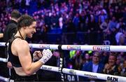 25 November 2023; Katie Taylor after defeating Chantelle Cameron in their undisputed super lightweight championship fight at the 3Arena in Dublin. Photo by Stephen McCarthy/Sportsfile