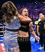 25 November 2023; Katie Taylor celebrates with mother Bridget Taylor after defeating Chantelle Cameron in their undisputed super lightweight championship fight at the 3Arena in Dublin. Photo by Stephen McCarthy/Sportsfile
