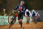 26 November 2023; Henry Coote of USA during the Mens Junior race during Round 5 of the UCI Cyclocross World Cup at the Sport Ireland Campus in Dublin. Photo by David Fitzgerald/Sportsfile