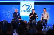 25 November 2023; In attendance during a Q and A are, from left, Bernard Jackman, Brian O'Driscoll and Jonathan Sexton before the United Rugby Championship match between Leinster and Munster at the Aviva Stadium in Dublin. Photo by Sam Barnes/Sportsfile