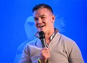 25 November 2023; Jonathan Sexton speaking during a Q and A before the United Rugby Championship match between Leinster and Munster at the Aviva Stadium in Dublin. Photo by Sam Barnes/Sportsfile