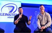 25 November 2023; In attendance during a Q and A are Brian O'Driscoll, left, and Jonathan Sexton before the United Rugby Championship match between Leinster and Munster at the Aviva Stadium in Dublin. Photo by Sam Barnes/Sportsfile