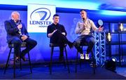 25 November 2023; In attendance during a Q and A are, from left, Bernard Jackman, Brian O'Driscoll and Jonathan Sexton before the United Rugby Championship match between Leinster and Munster at the Aviva Stadium in Dublin. Photo by Sam Barnes/Sportsfile