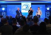 25 November 2023; In attendance during a Q and A are, from left, Bernard Jackman, Brian O'Driscoll and Jonathan Sexton before the United Rugby Championship match between Leinster and Munster at the Aviva Stadium in Dublin. Photo by Sam Barnes/Sportsfile