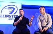 25 November 2023; In attendance during a Q and A are Brian O'Driscoll, left, and Jonathan Sexton before the United Rugby Championship match between Leinster and Munster at the Aviva Stadium in Dublin. Photo by Sam Barnes/Sportsfile