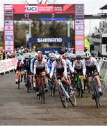 26 November 2023; A general view of the start line during the Womens Junior race during Round 5 of the UCI Cyclocross World Cup at the Sport Ireland Campus in Dublin. Photo by David Fitzgerald/Sportsfile