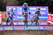 26 November 2023; Amálie Gottwoldová of Czech Republic, centre, during the Womens Junior race during Round 5 of the UCI Cyclocross World Cup at the Sport Ireland Campus in Dublin. Photo by David Fitzgerald/Sportsfile