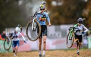 26 November 2023; Sanne Laurijssen of Belgium, centre, during the Womens Junior race during Round 5 of the UCI Cyclocross World Cup at the Sport Ireland Campus in Dublin. Photo by David Fitzgerald/Sportsfile