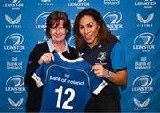 25 November 2023; Sene Taiti-Fanene is presented with her jersey by Dorothy Collins of Leinster Rugby during the Leinster Rugby Women's Cap presentation after the United Rugby Championship match between Leinster and Munster at the Aviva Stadium in Dublin. Photo by Tyler Miller/Sportsfile