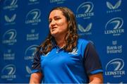 25 November 2023; Leinster Rugby Women's captain Hannah O'Connor speaking at the Leinster Rugby Women's Cap presentation after the United Rugby Championship match between Leinster and Munster at the Aviva Stadium in Dublin. Photo by Tyler Miller/Sportsfile