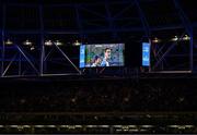 25 November 2023; A video honoring Jonathan Sexton in shown before the United Rugby Championship match between Leinster and Munster at the Aviva Stadium in Dublin. Photo by Sam Barnes/Sportsfile