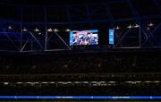 25 November 2023; A video honoring Jonathan Sexton in shown before the United Rugby Championship match between Leinster and Munster at the Aviva Stadium in Dublin. Photo by Sam Barnes/Sportsfile