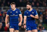 25 November 2023; Garry Ringrose and Robbie Henshaw of Leinster during the United Rugby Championship match between Leinster and Munster at the Aviva Stadium in Dublin. Photo by Harry Murphy/Sportsfile