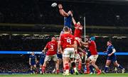 25 November 2023; Joe McCarthy of Leinster takes possession in a lineout during the United Rugby Championship match between Leinster and Munster at the Aviva Stadium in Dublin. Photo by Harry Murphy/Sportsfile