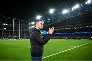 25 November 2023; Former Leinster captain Jonathan Sexton is introduced to the crowd before the United Rugby Championship match between Leinster and Munster at the Aviva Stadium in Dublin. Photo by Harry Murphy/Sportsfile