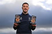 27 November 2023; Ronan Coughlan of Waterford with his SSE Airtricity / SWI Player of the Month Awards for April and November 2023, the first League of Ireland First Division player to win two awards in a single season in 58 years, at the FAI Headquarters in Abbotstown, Dublin. Photo by Ben McShane/Sportsfile