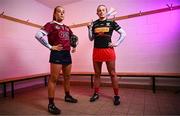 28 November 2023; AIB ambassadors and camogie players, Ciara Phelan of Dicksboro, Kilkenny, and Roisin McCormick of Loughgiel Shamrocks, Antrim, pictured ahead of this weekend’s AIB Camogie All-Ireland Club Championship semi-finals and for the release of the first full episode of ‘Meet #TheToughest’, a new content series from AIB that will showcase some of the final stages of this year’s AIB Camogie All-Ireland Club Championships, through footage captured by cameras worn by players for the first time in Gaelic Games. You can view the first episode of ‘Meet #TheToughest’ here: https://www.youtube.com/watch?v=bz0vKEzaWEE. Photo by Harry Murphy/Sportsfile