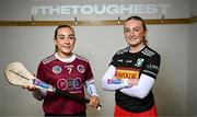 28 November 2023; AIB ambassadors and camogie players, Ciara Phelan of Dicksboro, Kilkenny, and Roisin McCormick of Loughgiel Shamrocks, Antrim, pictured ahead of this weekend’s AIB Camogie All-Ireland Club Championship semi-finals and for the release of the first full episode of ‘Meet #TheToughest’, a new content series from AIB that will showcase some of the final stages of this year’s AIB Camogie All-Ireland Club Championships, through footage captured by cameras worn by players for the first time in Gaelic Games. You can view the first episode of ‘Meet #TheToughest’ here: https://www.youtube.com/watch?v=bz0vKEzaWEE. Photo by Harry Murphy/Sportsfile